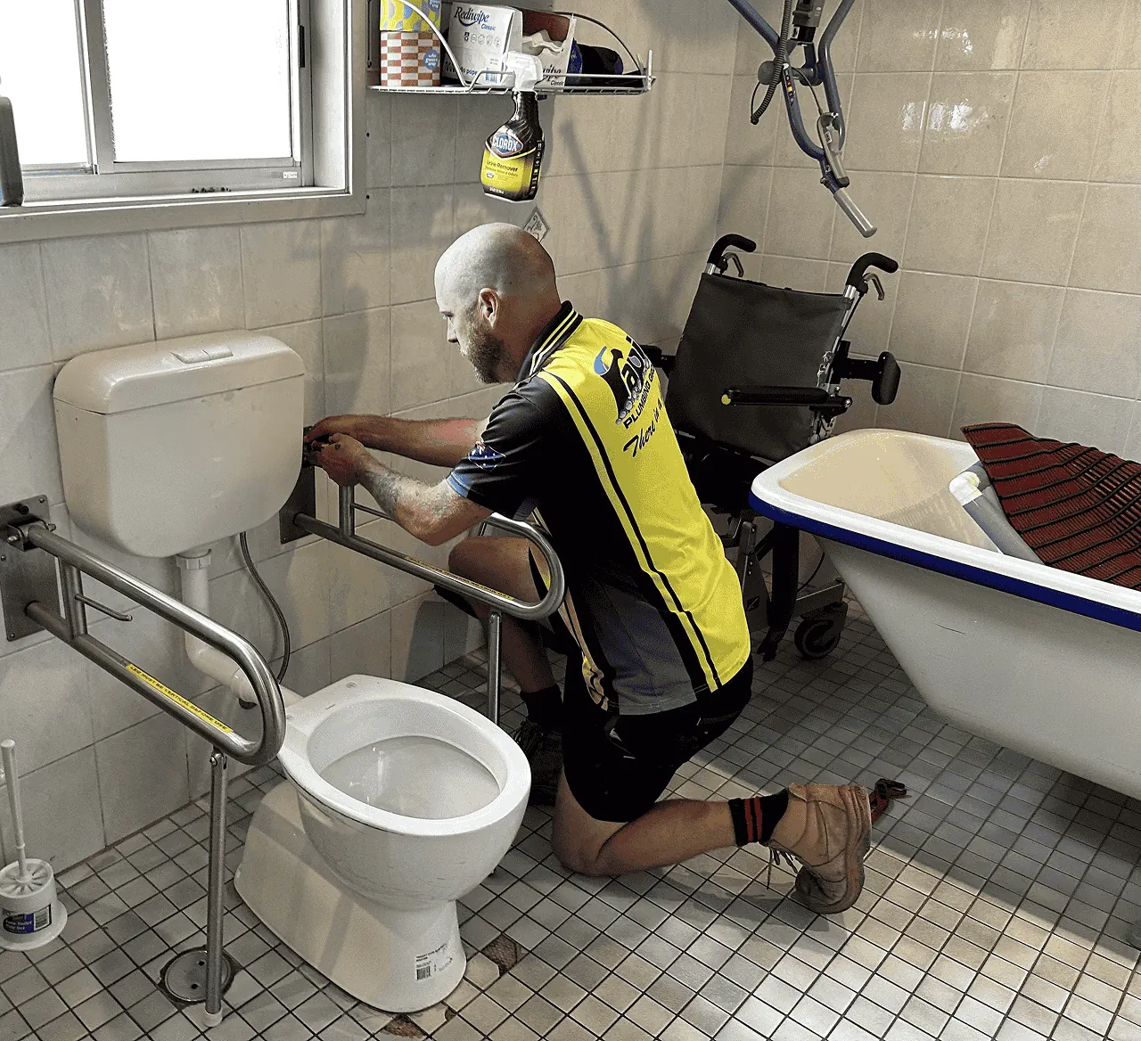 Accessible basin and lever tapware installation