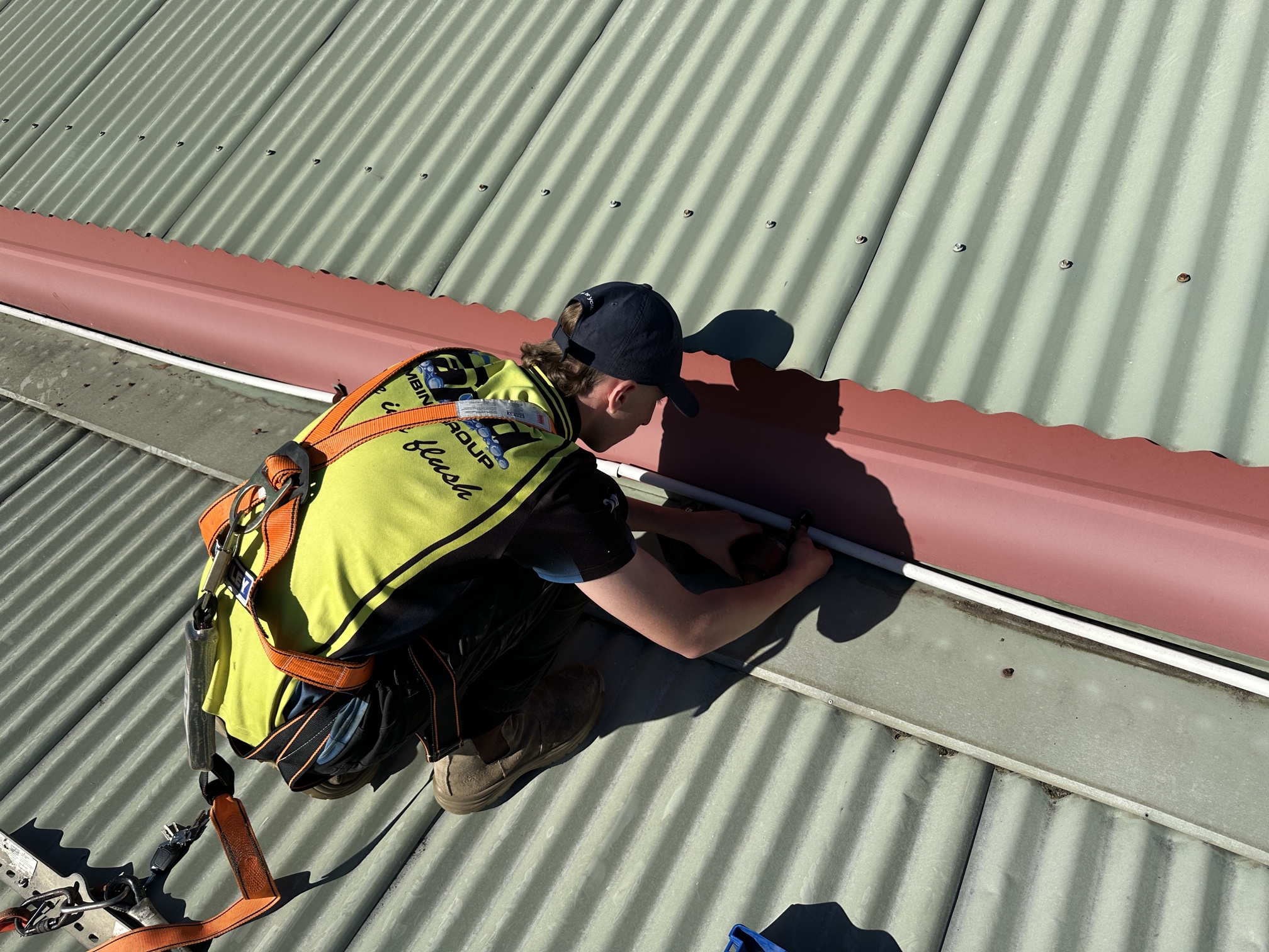 Roof leak repair work in progress